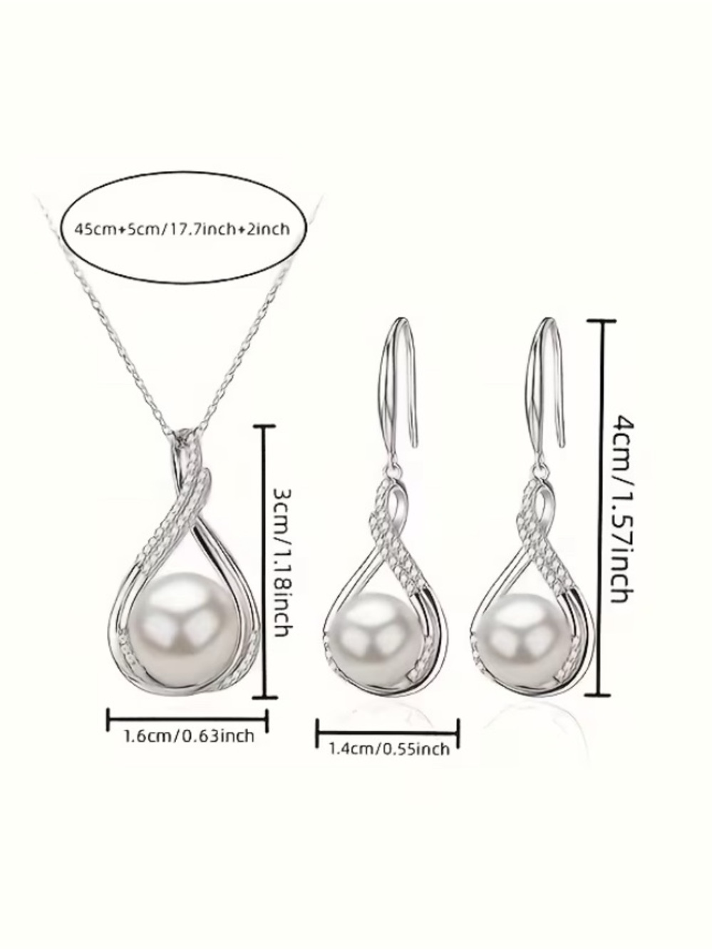 🆕 Silver Pearl Teardrop Necklace & Earring Set - Picture 4 of 5
